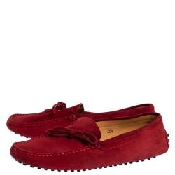 Tod's For Ferrari Red Suede Bow Slip On Loafers Size 40.5