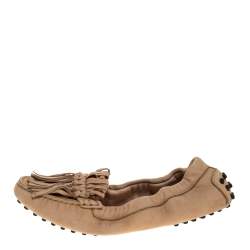 Tod's Beige Suede Fringe Detail Scrunch Loafers Size 37