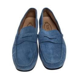 Pre Owned Tod's Blue Suede Gommino Slip On Loafers Size 43