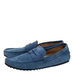 Pre Owned Tod's Blue Suede Gommino Slip On Loafers Size 43
