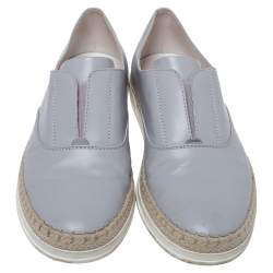 Pre Owned Tod's Grey Leather Francesina Espadrille Slip On Sneakers Size 37