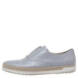 Pre Owned Tod's Grey Leather Francesina Espadrille Slip On Sneakers Size 37