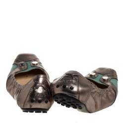 Tod's Metallic/Green Leather Scrunch Ballet Flats Size 38.5