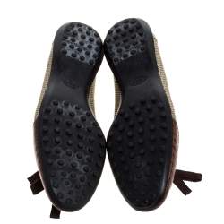 Pre Owned  Tod's Multicolor Leather, Fabric And Lizard Embossed Leather Lace Bow Ballet Flats Size 38.5