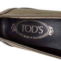 Pre Owned  Tod's Multicolor Leather, Fabric And Lizard Embossed Leather Lace Bow Ballet Flats Size 38.5