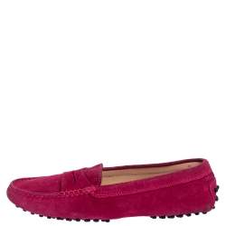 Pre Owned Tod's Pink Suede Leather Driver Penny Slip On Loafers Size 39