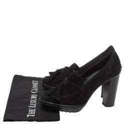 Pre Owned حذاء كعب عالي لوفرز تودز سويدي نعل سميك مزخرف دلايه شراشيب سويدي أسود مقاس 38