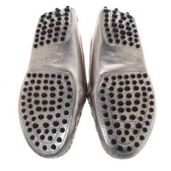 Pre Owned Tod's Metallic Silver Leather Penny Loafers Size 35.5