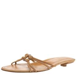 Tod's Brown Suede Oval Hardware Knotted Strappy Kitten Heel Sandals Size 41.5