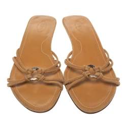 Tod's Brown Suede Oval Hardware Knotted Strappy Kitten Heel Sandals Size 41.5