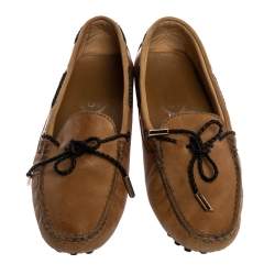 Tod's Tan Leather Braided Cord Bow Loafers Size 36.5