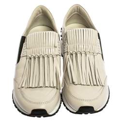 Pre Owned Tod's White Leather Fringe Detail Low Top Sneakers Size 37