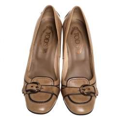 Tod's Beige Leather Buckled Loafer Pumps Size 38.5