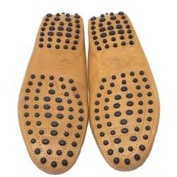 Pre Owned Tod's Tan Perforated Leather Bow Loafers Size 37.5