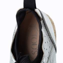 Pre Owned Tod's Metallic Silver Perforated Leather Espadrille Low Top Sneakers Size 39