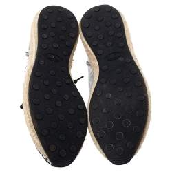 Pre Owned Tod's Metallic Silver Perforated Leather Espadrille Low Top Sneakers Size 39
