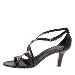 Pre Owned صندل تودز سيور كاحل جلد لامع أسود مقاس 41