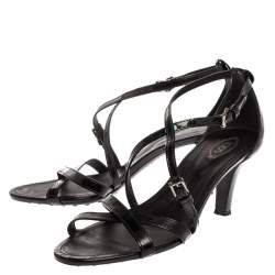 Pre Owned صندل تودز سيور كاحل جلد لامع أسود مقاس 41