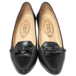  Tod's Black Leather Pointed Toe Penny Loafer Pumps Size 36