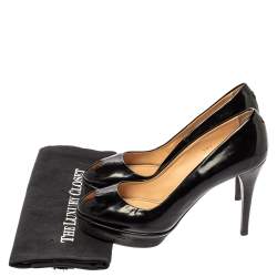 Pre Owned حذاء كعب عالى نعل سميك مقدمة مفتوحة جلد لامع أسود مقاس 38.5