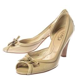 Pre Owned حذاء كعب عالى تودز مقدمة مفتوحة دورسيه جلد لامع رمادى مقاس 38