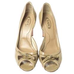 Pre Owned حذاء كعب عالى تودز مقدمة مفتوحة دورسيه جلد لامع رمادى مقاس 38