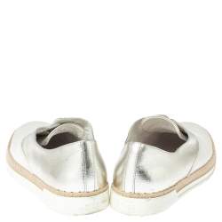 Pre Owned Tod's Metallic Silver and White Leather Francesina Espadrille Slip On Sneakers Size 39