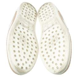Pre Owned Tod's Metallic Silver and White Leather Francesina Espadrille Slip On Sneakers Size 39