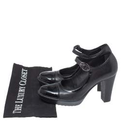 Pre Owned Tod's Black Patent Leather Mary Jane Block Heel Platform Pumps Size 35