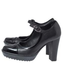Pre Owned Tod's Black Patent Leather Mary Jane Block Heel Platform Pumps Size 35