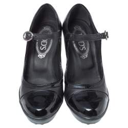 Pre Owned Tod's Black Patent Leather Mary Jane Block Heel Platform Pumps Size 35