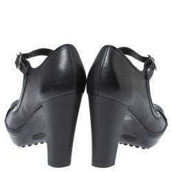 Pre Owned Tod's Black Patent Leather Mary Jane Block Heel Platform Pumps Size 35