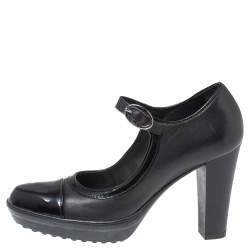 Pre Owned Tod's Black Patent Leather Mary Jane Block Heel Platform Pumps Size 35