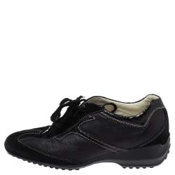 Tod's Black Leather, Suede and Python Trim Lace Low Top Sneakers Size 36