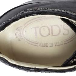 Tod's Black Leather, Suede and Python Trim Lace Low Top Sneakers Size 36