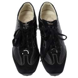 Tod's Black Leather, Suede and Python Trim Lace Low Top Sneakers Size 36