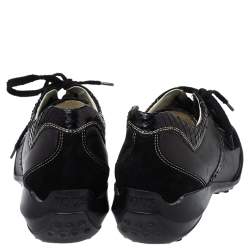 Tod's Black Leather, Suede and Python Trim Lace Low Top Sneakers Size 36