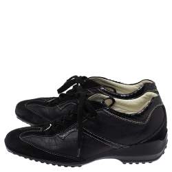 Tod's Black Leather, Suede and Python Trim Lace Low Top Sneakers Size 36