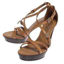 Tod's Beige Leather Criss Cross Ankle Strap Open Toe Platform Sandals Size 36