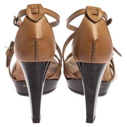 Tod's Beige Leather Criss Cross Ankle Strap Open Toe Platform Sandals Size 36