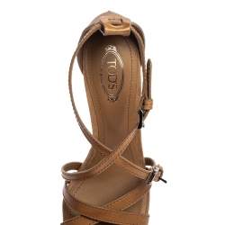 Tod's Beige Leather Criss Cross Ankle Strap Open Toe Platform Sandals Size 36