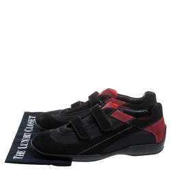 Tod's Black/Red Suede And Fabric Velcro Strap Sneakers Size 40.5