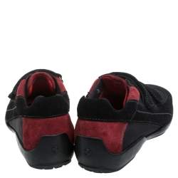 Tod's Black/Red Suede And Fabric Velcro Strap Sneakers Size 40.5