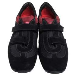 Tod's Black/Red Suede And Fabric Velcro Strap Sneakers Size 40.5