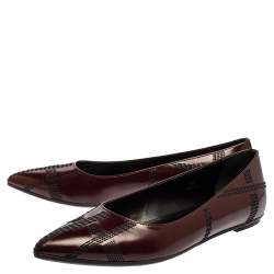 Tods Burgundy Leather Embroidered Pointed Toe Flats Size 40