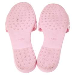 Pre Owned Tod's Pink Studded Suede Flat Slide Sandals Size 38.5
