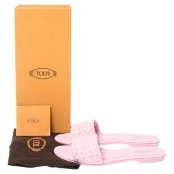 Pre Owned Tod's Pink Studded Suede Flat Slide Sandals Size 38.5