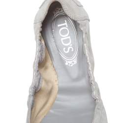 Pre Owned Tod's Silver Shimmer Suede Scrunch Ballerina Bow Flats Size 40