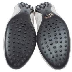 Pre Owned Tod's Silver Shimmer Suede Scrunch Ballerina Bow Flats Size 40