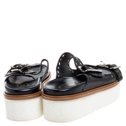 مملوكة مسبقًا Tod's Black Perforated Leather Buckled Platform Sandals Size 38.5